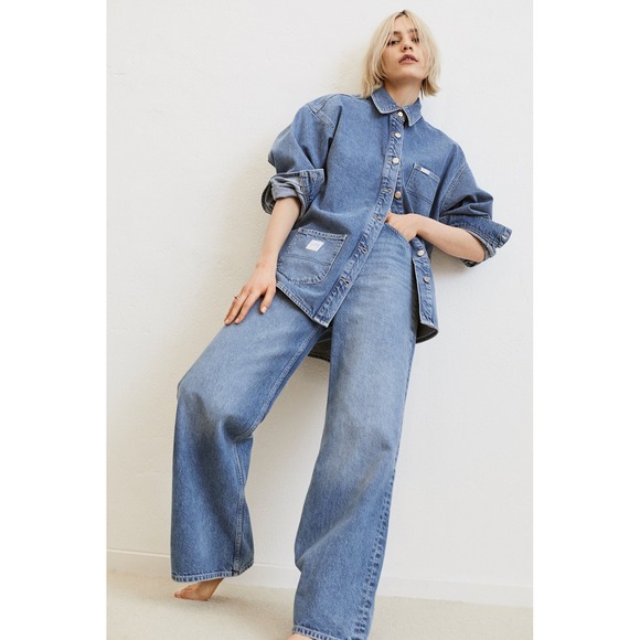 H&M Denim - Lee x H&M Wide Leg Jeans Medium Wash High Rise Women's 8 Streetwear Minimalist